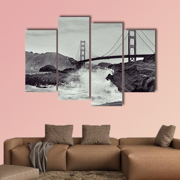 Golden Gate Bridge From Beach Canvas Wall Art-4 Pop-Gallery Wrap-50" x 32"-Tiaracle