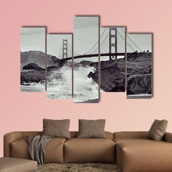 Golden Gate Bridge From Beach Canvas Wall Art-5 Pop-Gallery Wrap-47" x 32"-Tiaracle