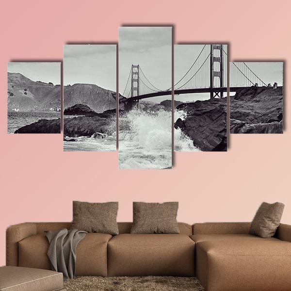 Golden Gate Bridge From Beach Canvas Wall Art-5 Star-Gallery Wrap-62" x 32"-Tiaracle