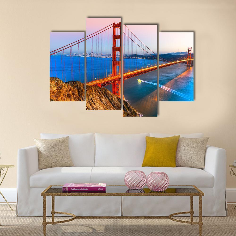 View Of Golden Gate Bridge Canvas Wall Art-3 Horizontal-Gallery Wrap-37" x 24"-Tiaracle