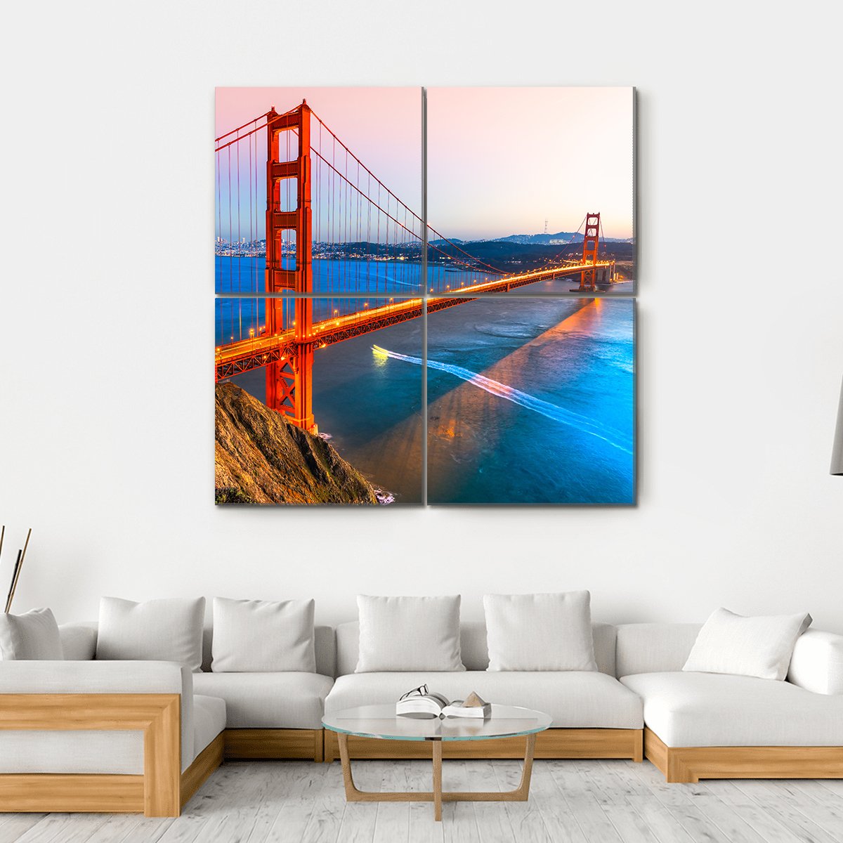 View Of Golden Gate Bridge Canvas Wall Art-4 Square-Gallery Wrap-17" x 17"-Tiaracle