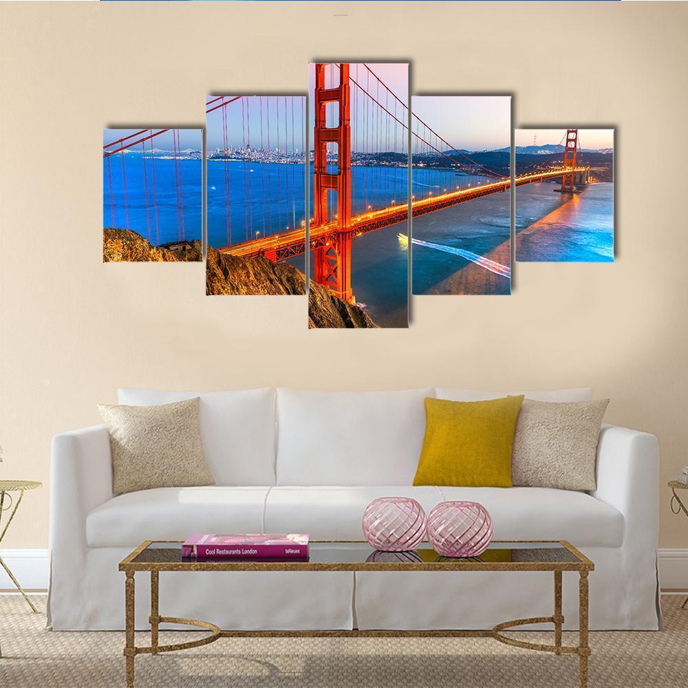 View Of Golden Gate Bridge Canvas Wall Art-5 Star-Gallery Wrap-62" x 32"-Tiaracle