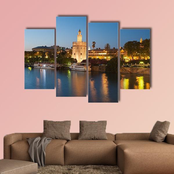 Golden Tower In Seville Canvas Wall Art-4 Pop-Gallery Wrap-50" x 32"-Tiaracle