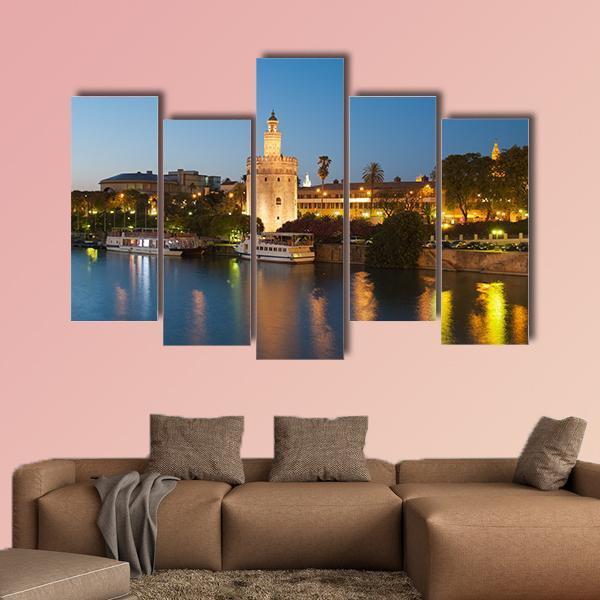 Golden Tower In Seville Canvas Wall Art-5 Pop-Gallery Wrap-47" x 32"-Tiaracle