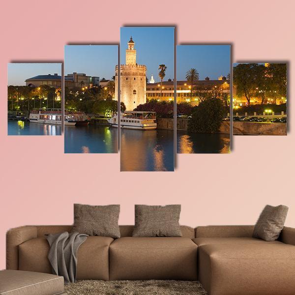 Golden Tower In Seville Canvas Wall Art-5 Star-Gallery Wrap-62" x 32"-Tiaracle