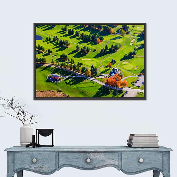 View Of Golf Course In USA Canvas Wall Art-1 Piece-Floating Frame-24" x 16"-Tiaracle
