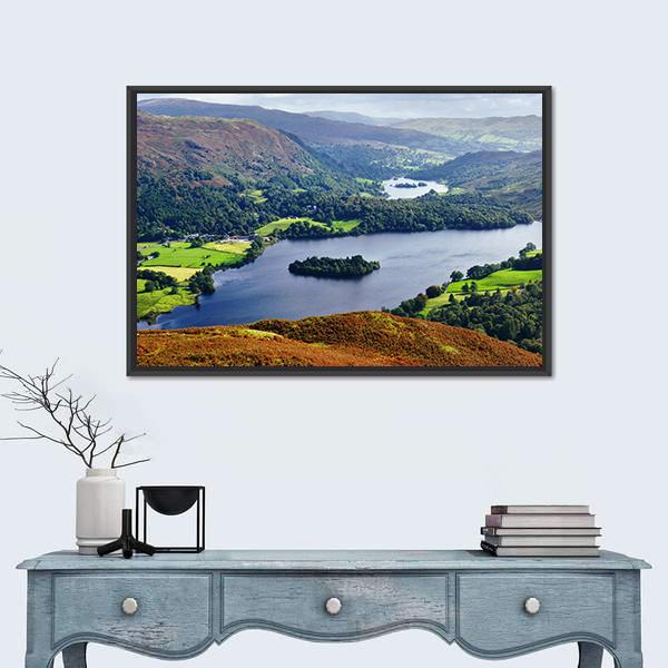 View Of Grasmere From The Slopes Of Silver Howe Canvas Wall Art-1 Piece-Floating Frame-24" x 16"-Tiaracle