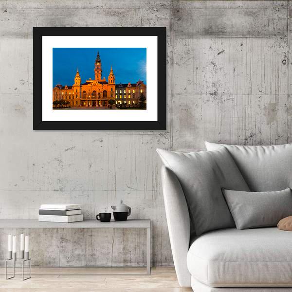 View Of Gyor City Hall At Night In Hungary Canvas Wall Art-3 Horizontal-Gallery Wrap-25" x 16"-Tiaracle