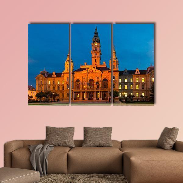 View Of Gyor City Hall At Night In Hungary Canvas Wall Art-3 Horizontal-Gallery Wrap-37" x 24"-Tiaracle