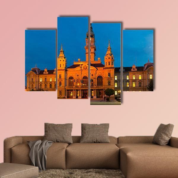 View Of Gyor City Hall At Night In Hungary Canvas Wall Art-4 Pop-Gallery Wrap-50" x 32"-Tiaracle