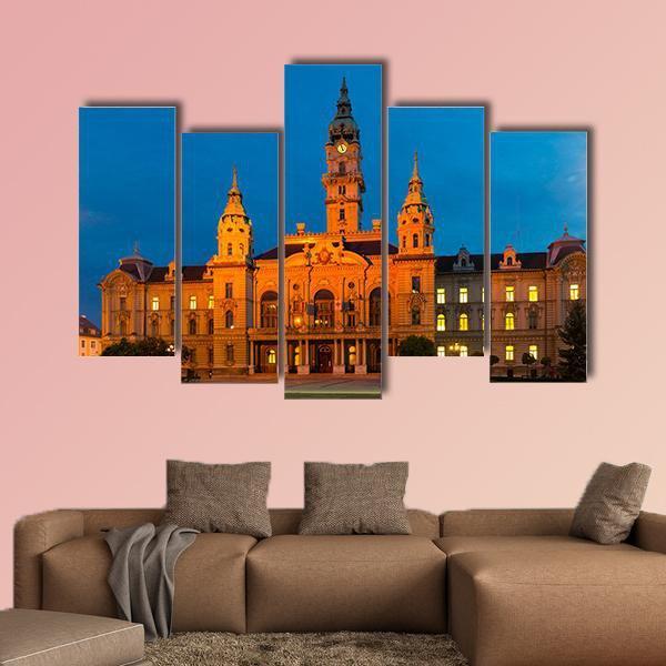 View Of Gyor City Hall At Night In Hungary Canvas Wall Art-5 Pop-Gallery Wrap-47" x 32"-Tiaracle