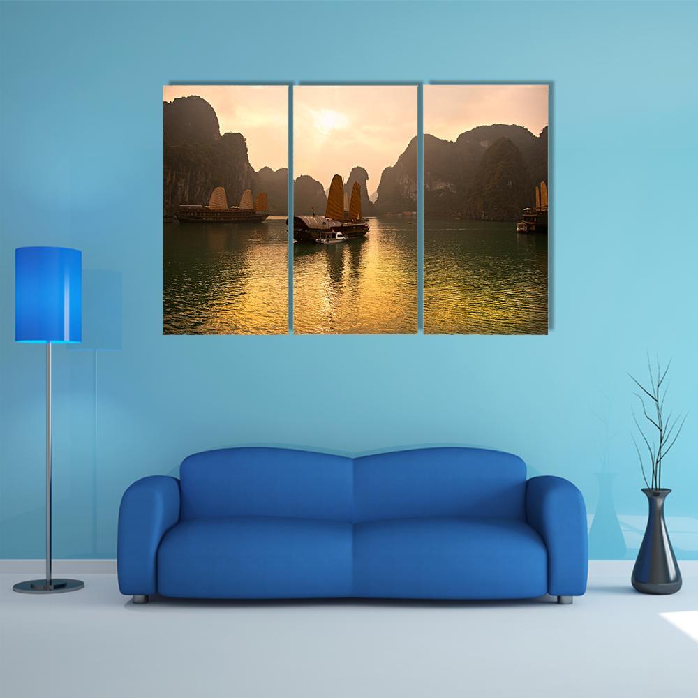 View of Ha Long Bay In Vietnam Canvas Wall Art-3 Horizontal-Gallery Wrap-37" x 24"-Tiaracle
