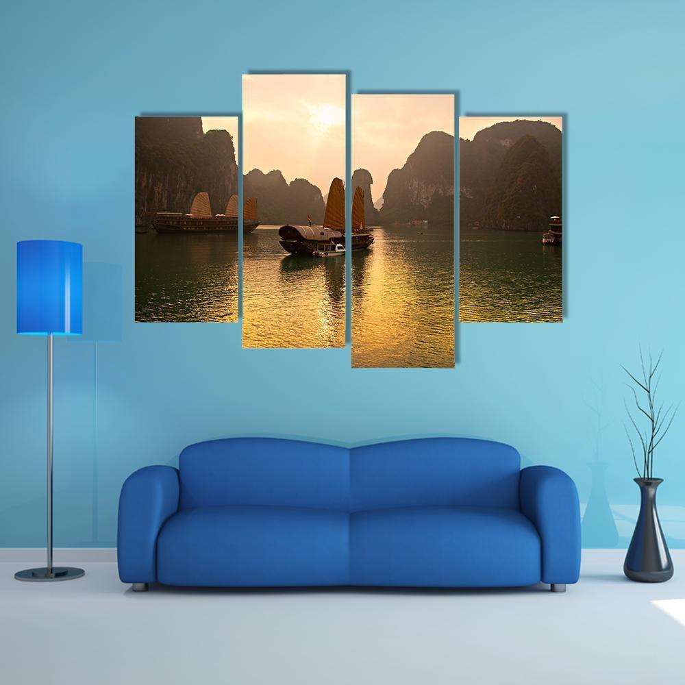 View of Ha Long Bay In Vietnam Canvas Wall Art-4 Pop-Gallery Wrap-50" x 32"-Tiaracle