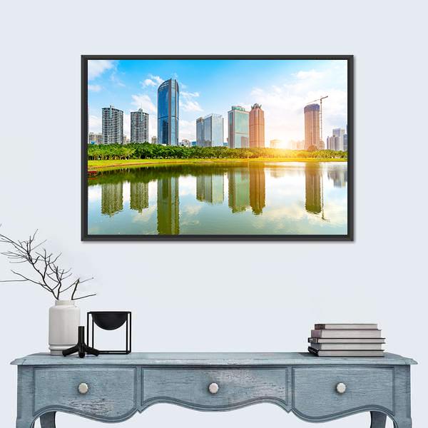 View Of Haikou Cityscape Canvas Wall Art-1 Piece-Floating Frame-24" x 16"-Tiaracle