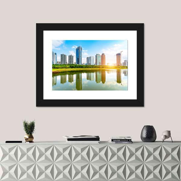 View Of Haikou Cityscape Canvas Wall Art-1 Piece-Framed Print-20" x 16"-Tiaracle