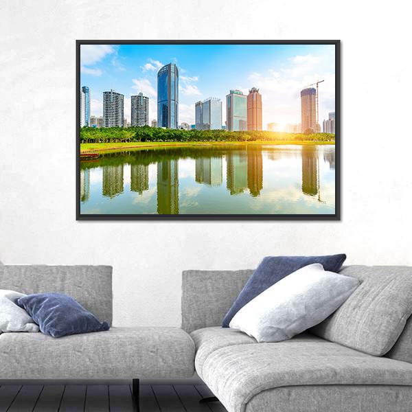 View Of Haikou Cityscape Canvas Wall Art-3 Horizontal-Gallery Wrap-25" x 16"-Tiaracle