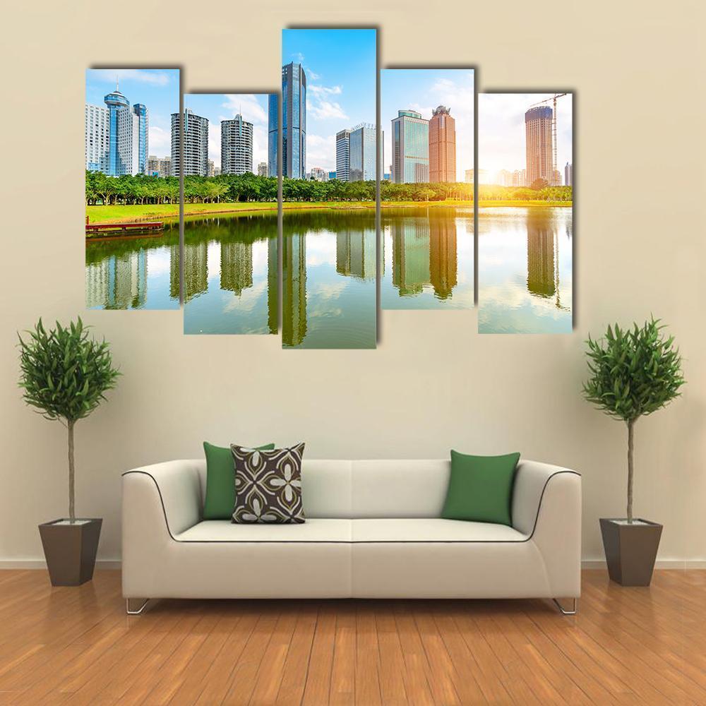 View Of Haikou Cityscape Canvas Wall Art-5 Pop-Gallery Wrap-47" x 32"-Tiaracle