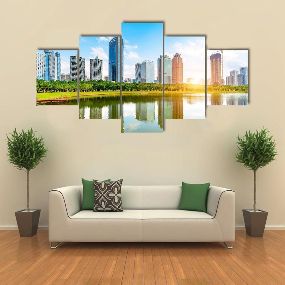 View Of Haikou Cityscape Canvas Wall Art-5 Star-Gallery Wrap-62" x 32"-Tiaracle