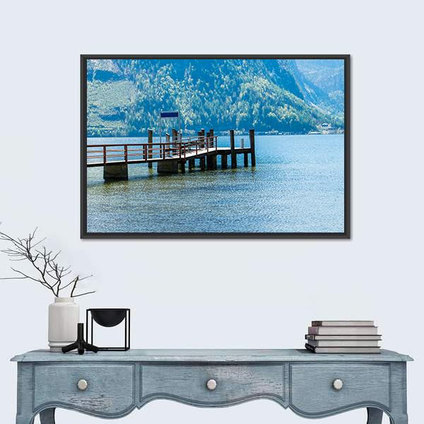 View Of Hallstatter See Lake With Mountain Canvas Wall Art-1 Piece-Floating Frame-24" x 16"-Tiaracle