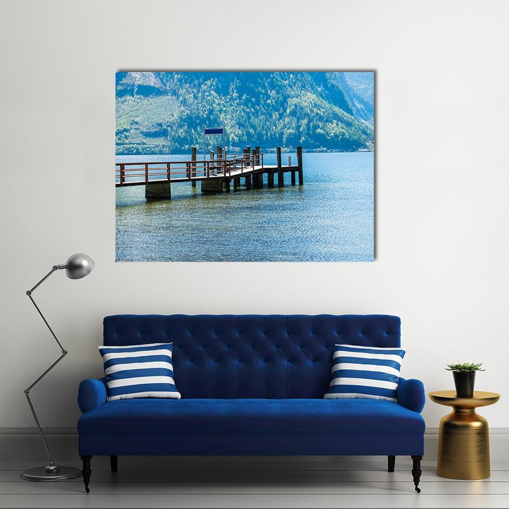 View Of Hallstatter See Lake With Mountain Canvas Wall Art-5 Star-Gallery Wrap-62" x 32"-Tiaracle