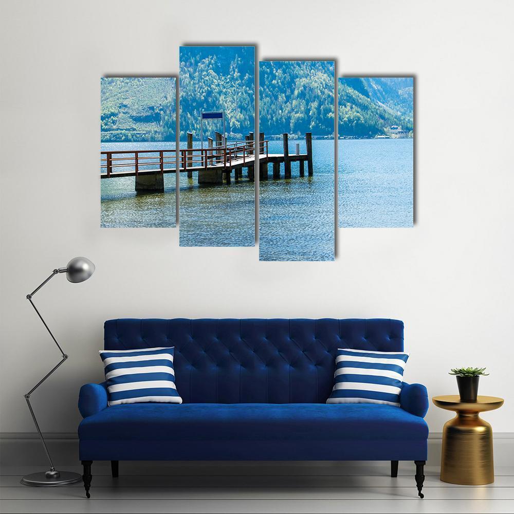 View Of Hallstatter See Lake With Mountain Canvas Wall Art-4 Pop-Gallery Wrap-50" x 32"-Tiaracle