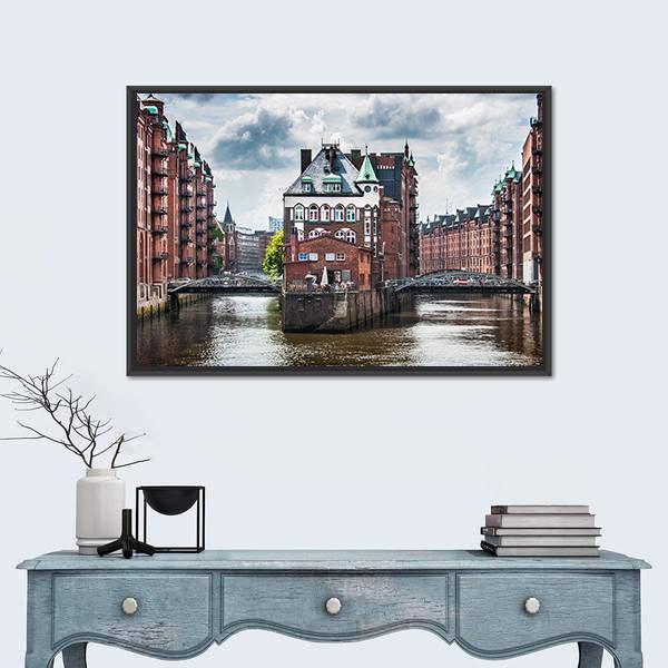 View Of Hamburg In Germany Canvas Wall Art-1 Piece-Floating Frame-24" x 16"-Tiaracle