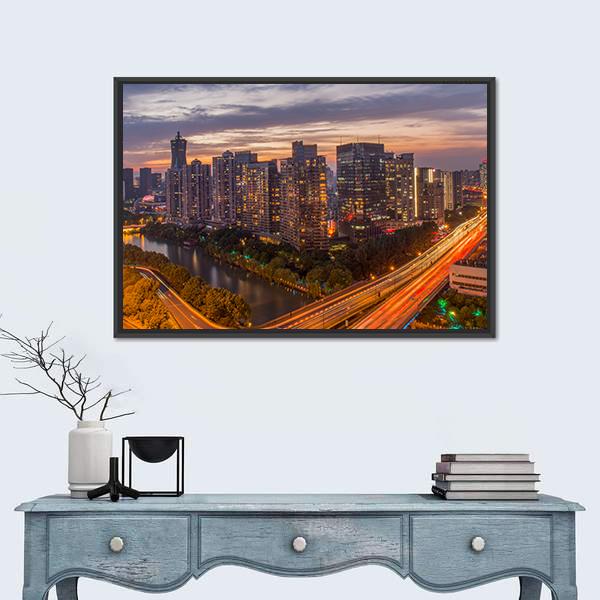 View Of Hangzhou City Canvas Wall Art-1 Piece-Floating Frame-24" x 16"-Tiaracle