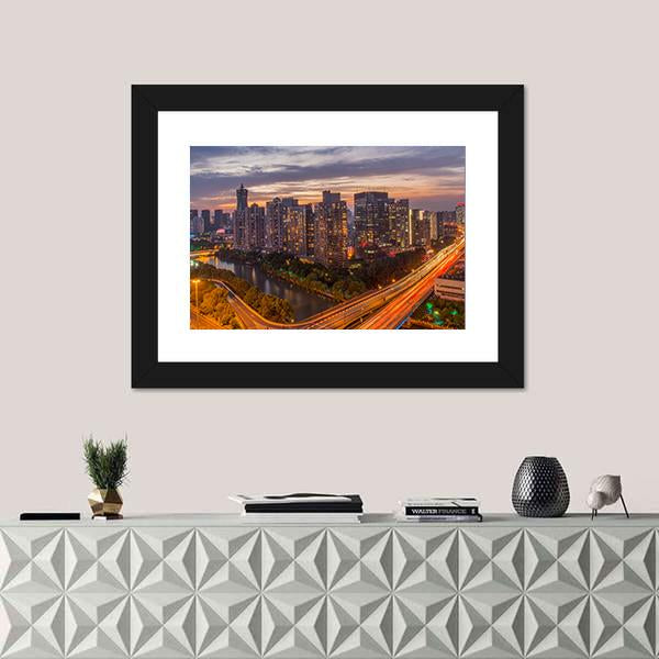 View Of Hangzhou City Canvas Wall Art-1 Piece-Framed Print-20" x 16"-Tiaracle