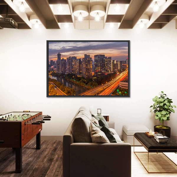 View Of Hangzhou City Canvas Wall Art-3 Horizontal-Gallery Wrap-25" x 16"-Tiaracle
