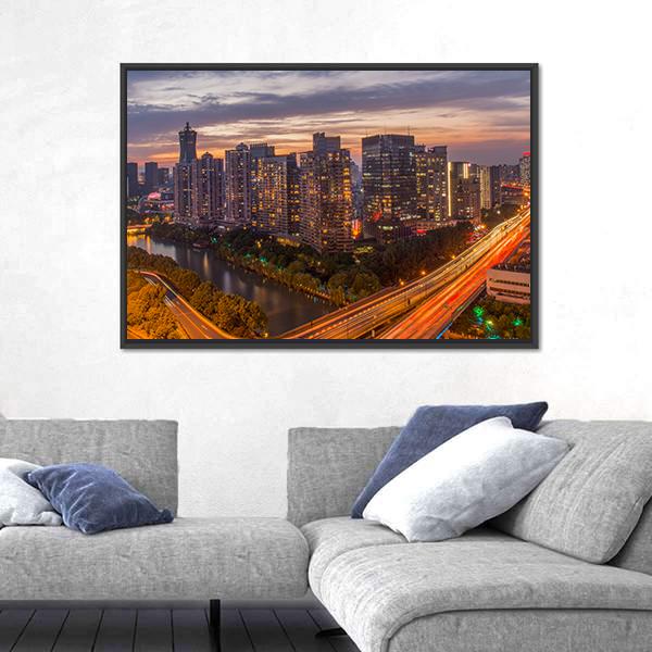 View Of Hangzhou City Canvas Wall Art-3 Horizontal-Gallery Wrap-25" x 16"-Tiaracle