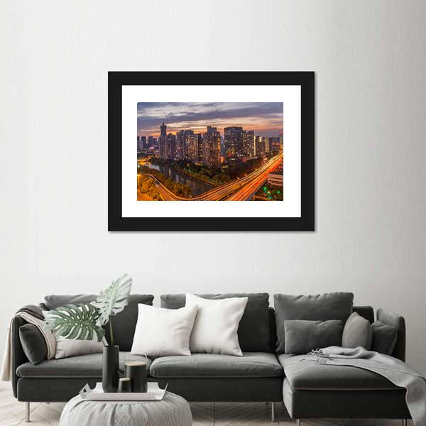 View Of Hangzhou City Canvas Wall Art-3 Horizontal-Gallery Wrap-25" x 16"-Tiaracle