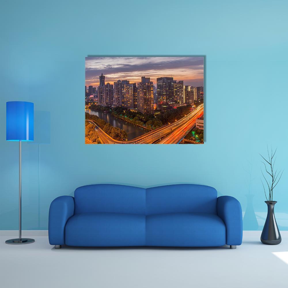 View Of Hangzhou City Canvas Wall Art-1 Piece-Gallery Wrap-48" x 32"-Tiaracle
