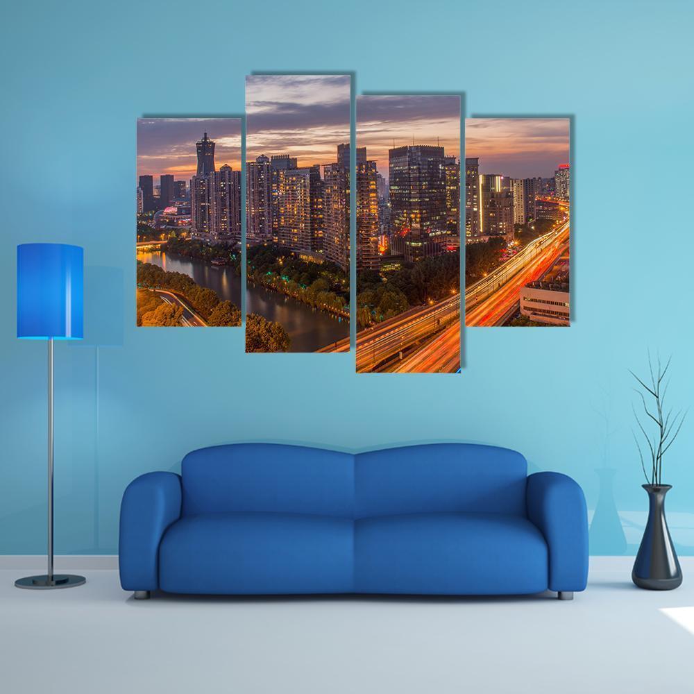 View Of Hangzhou City Canvas Wall Art-4 Pop-Gallery Wrap-50" x 32"-Tiaracle