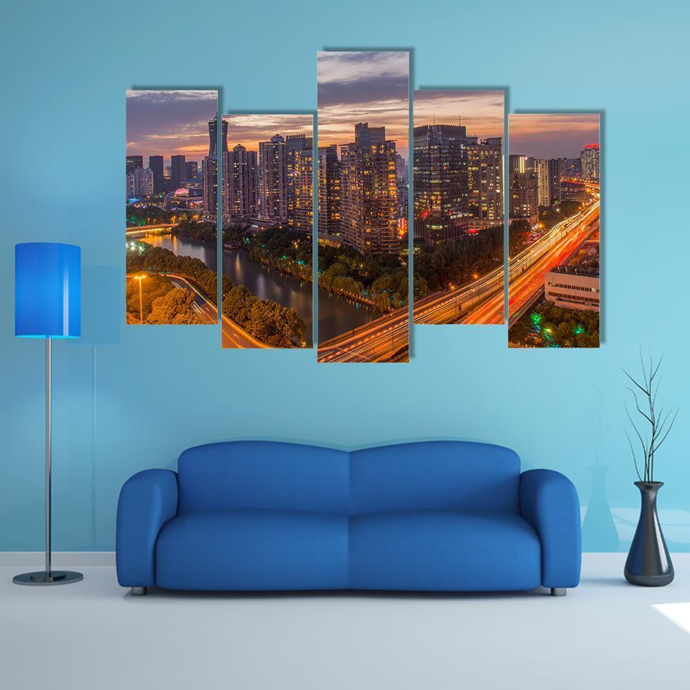 View Of Hangzhou City Canvas Wall Art-5 Pop-Gallery Wrap-47" x 32"-Tiaracle