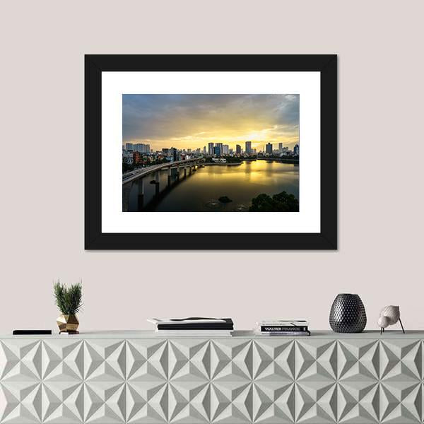 View Of Hanoi At Hoang Cau lake Canvas Wall Art-1 Piece-Framed Print-20" x 16"-Tiaracle
