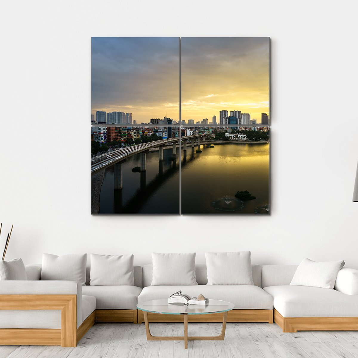 View Of Hanoi At Hoang Cau lake Canvas Wall Art-4 Square-Gallery Wrap-17" x 17"-Tiaracle