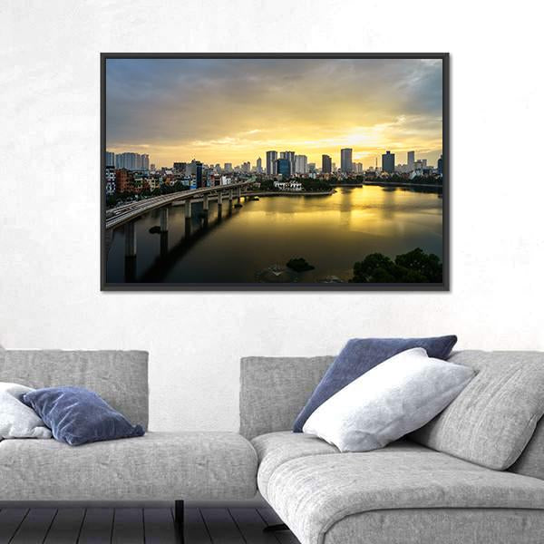 View Of Hanoi At Hoang Cau lake Canvas Wall Art-3 Horizontal-Gallery Wrap-25" x 16"-Tiaracle