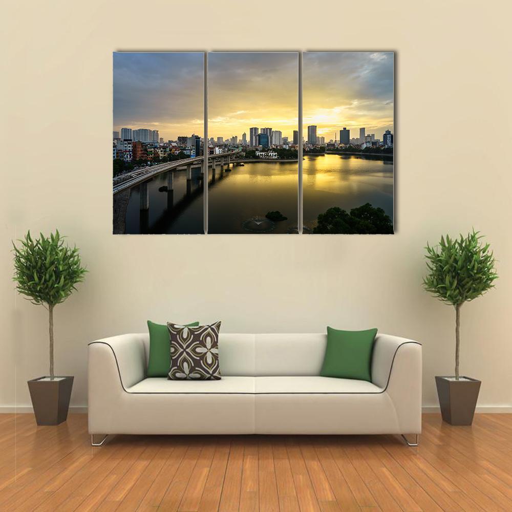 View Of Hanoi At Hoang Cau lake Canvas Wall Art-3 Horizontal-Gallery Wrap-37" x 24"-Tiaracle
