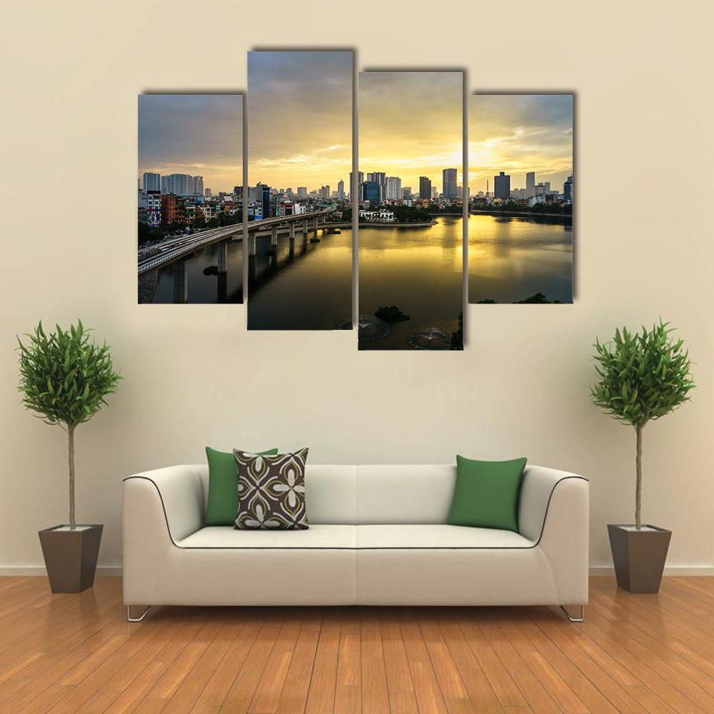 View Of Hanoi At Hoang Cau lake Canvas Wall Art-4 Pop-Gallery Wrap-50" x 32"-Tiaracle