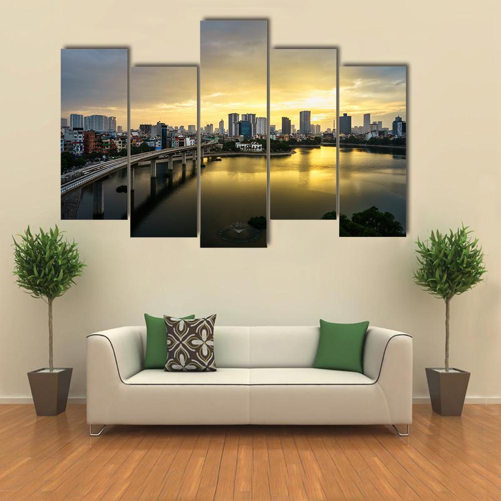 View Of Hanoi At Hoang Cau lake Canvas Wall Art-5 Pop-Gallery Wrap-47" x 32"-Tiaracle