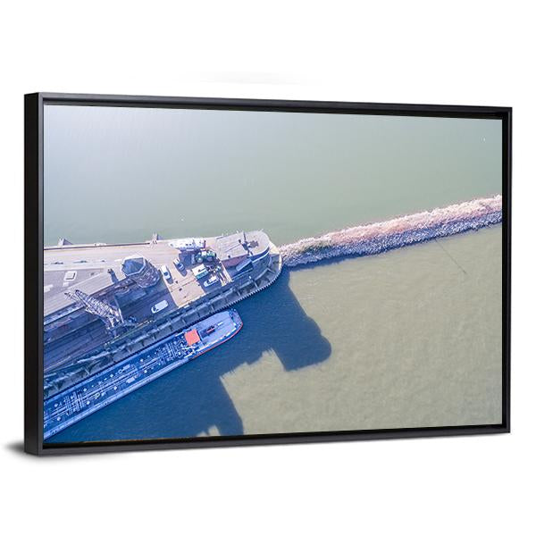 View Of Harbour Of Krefeld Canvas Wall Art-3 Horizontal-Gallery Wrap-25" x 16"-Tiaracle
