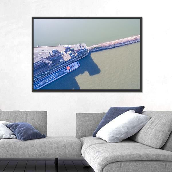 View Of Harbour Of Krefeld Canvas Wall Art-3 Horizontal-Gallery Wrap-25" x 16"-Tiaracle