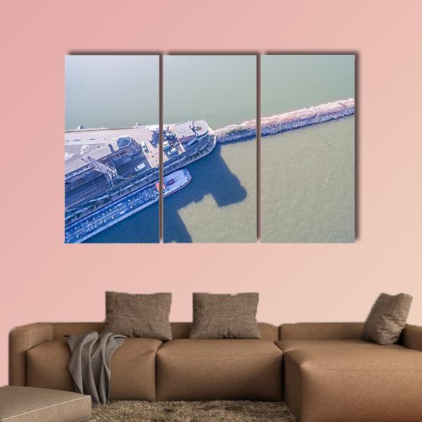 View Of Harbour Of Krefeld Canvas Wall Art-3 Horizontal-Gallery Wrap-25" x 16"-Tiaracle