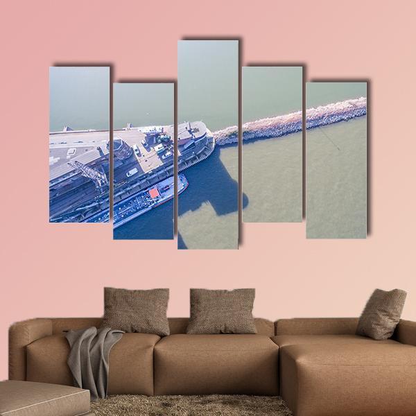 View Of Harbour Of Krefeld Canvas Wall Art-5 Pop-Gallery Wrap-47" x 32"-Tiaracle