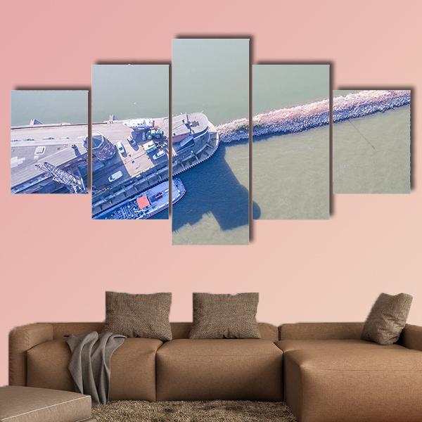 View Of Harbour Of Krefeld Canvas Wall Art-5 Star-Gallery Wrap-62" x 32"-Tiaracle