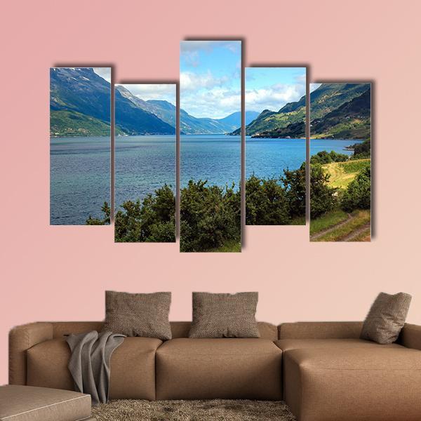 View Of Hardanger Fjord In Norway Canvas Wall Art-5 Pop-Gallery Wrap-47" x 32"-Tiaracle