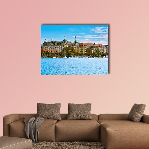 Historic Center Of Zurich Canvas Wall Art-1 Piece-Gallery Wrap-48" x 32"-Tiaracle