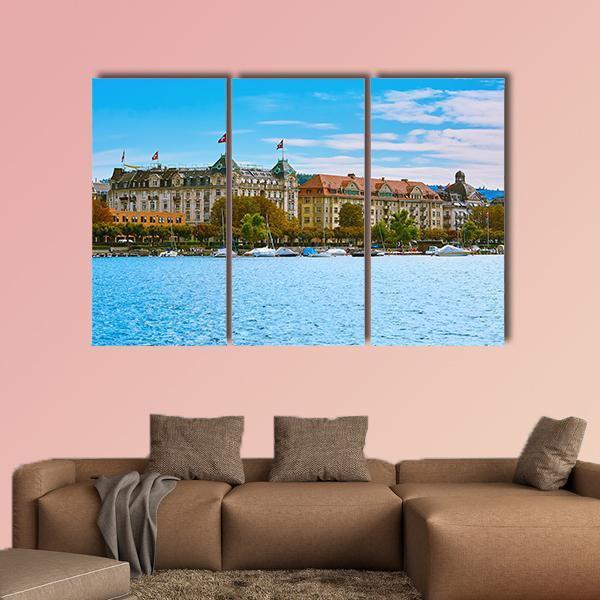 Historic Center Of Zurich Canvas Wall Art-3 Horizontal-Gallery Wrap-37" x 24"-Tiaracle