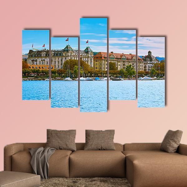 Historic Center Of Zurich Canvas Wall Art-5 Pop-Gallery Wrap-47" x 32"-Tiaracle