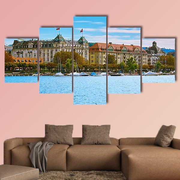 Historic Center Of Zurich Canvas Wall Art-5 Star-Gallery Wrap-62" x 32"-Tiaracle